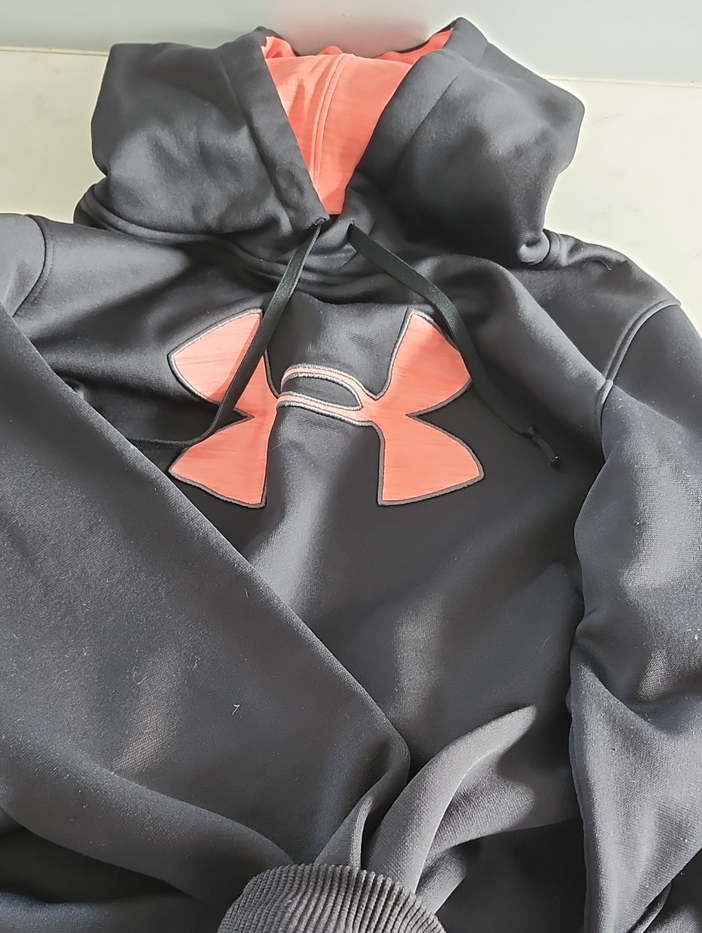Under Armour Black Hoodie with Coral Logo and Lined Hood